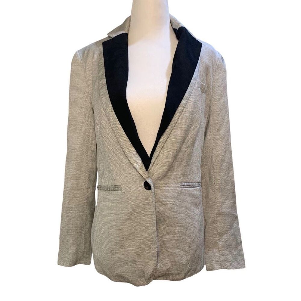Veronica Beard Dickey Jacket Gray Linen Blend Blazer Removable Black Insert 1